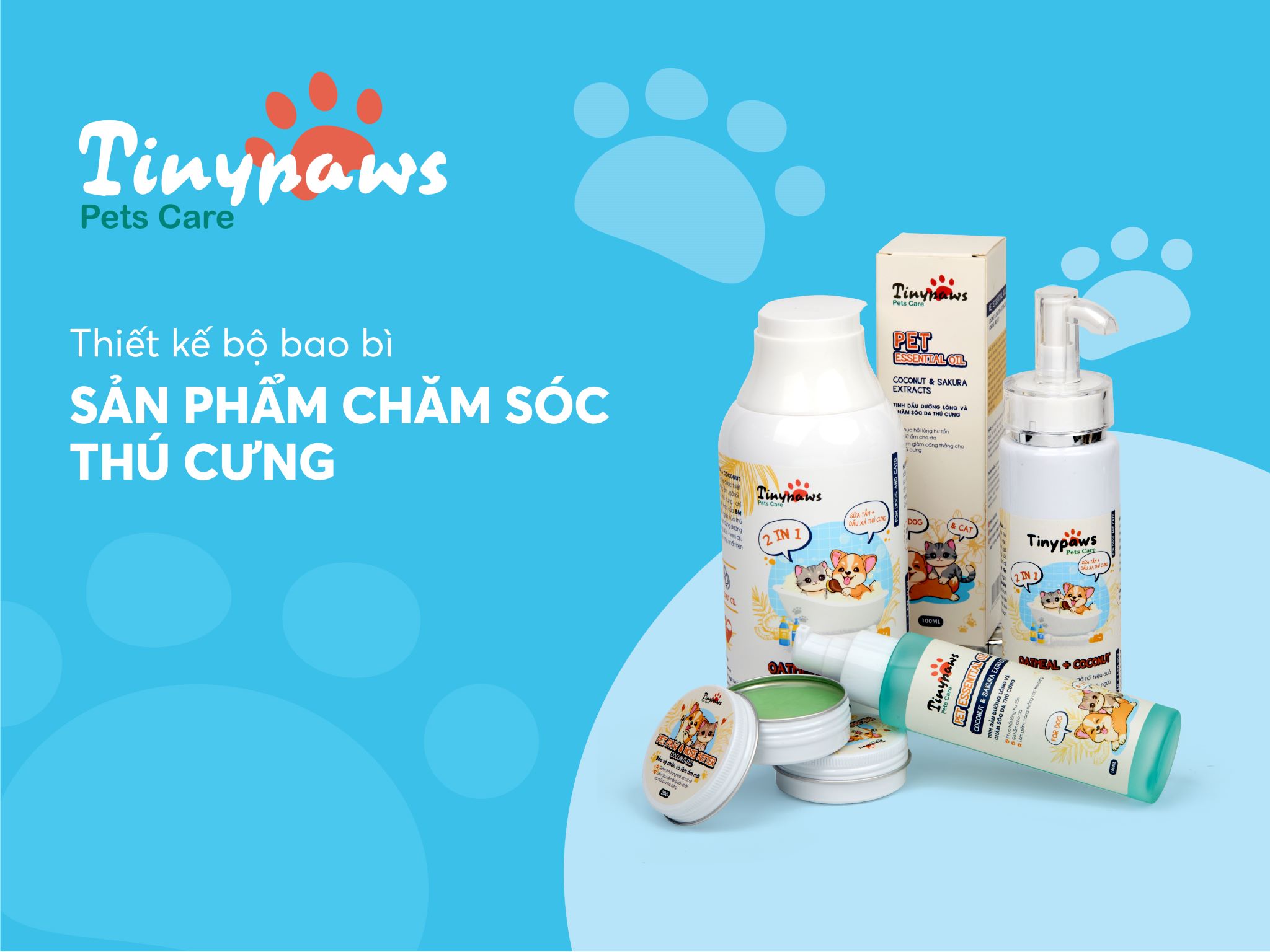 Thiết kế bộ bao bì chăm sóc thú cưng Tiny Paws